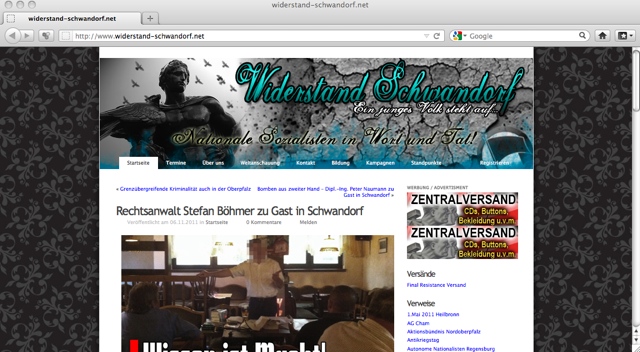Webseite der neonazistischen Kameradschaft 'Widerstand Schwandorf' mit HJ-Zitat. Screenshot vom 22. November 2011: a.i.d.a.
