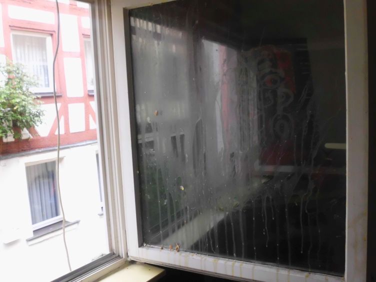 Ein durch die Attacke verdrecktes Fenster.  Foto: wug-gegen-rechts.de