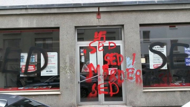Das Parteibüro nach dem Angriff. Foto: Die LINKE.München
