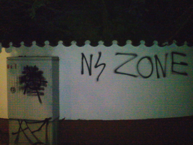 Das 'NS-Zone'-Graffiti an der Ecke Sonnwendjochstraße/Waldstraße. Foto: a.i.d.a.